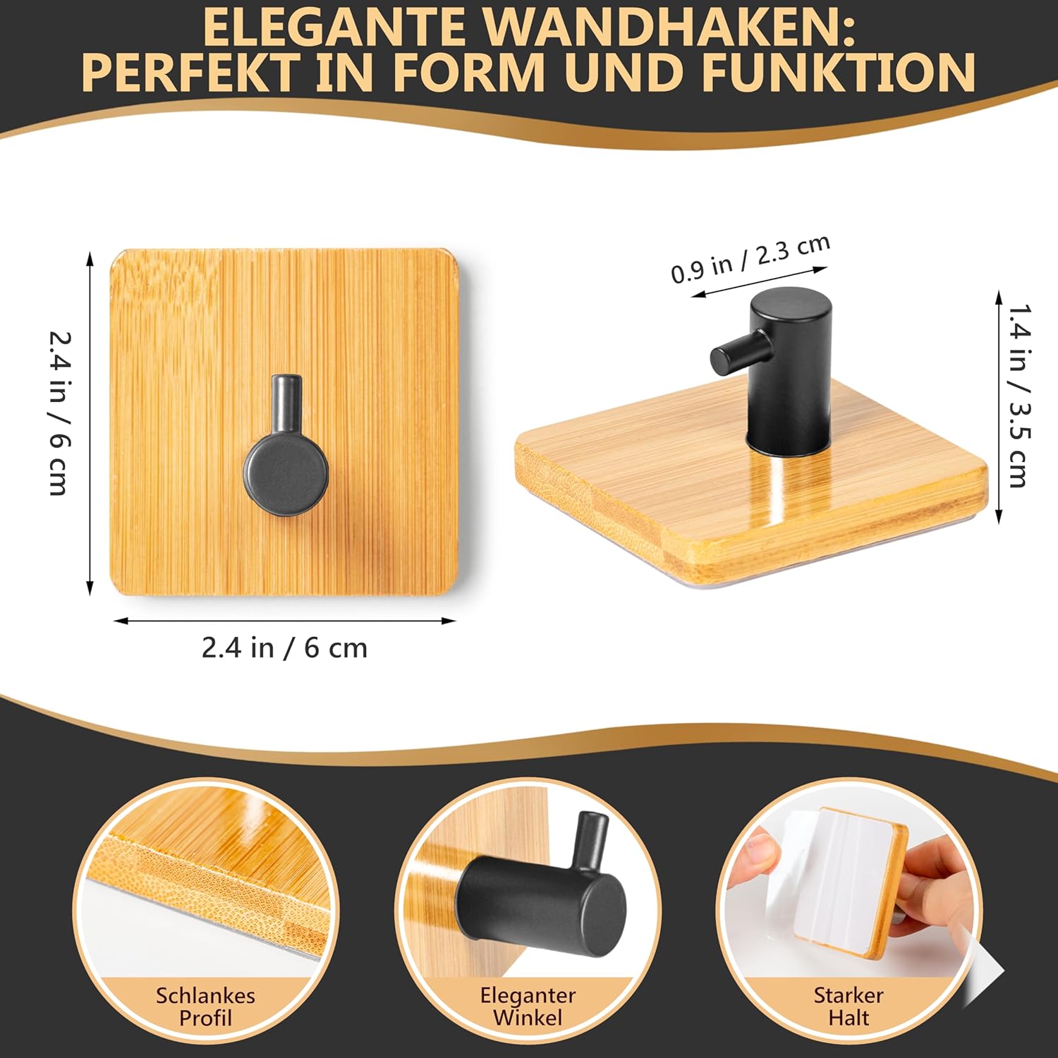 DANIHOME Handtuchhalter Bambus - Gunmetall ohne Bohren