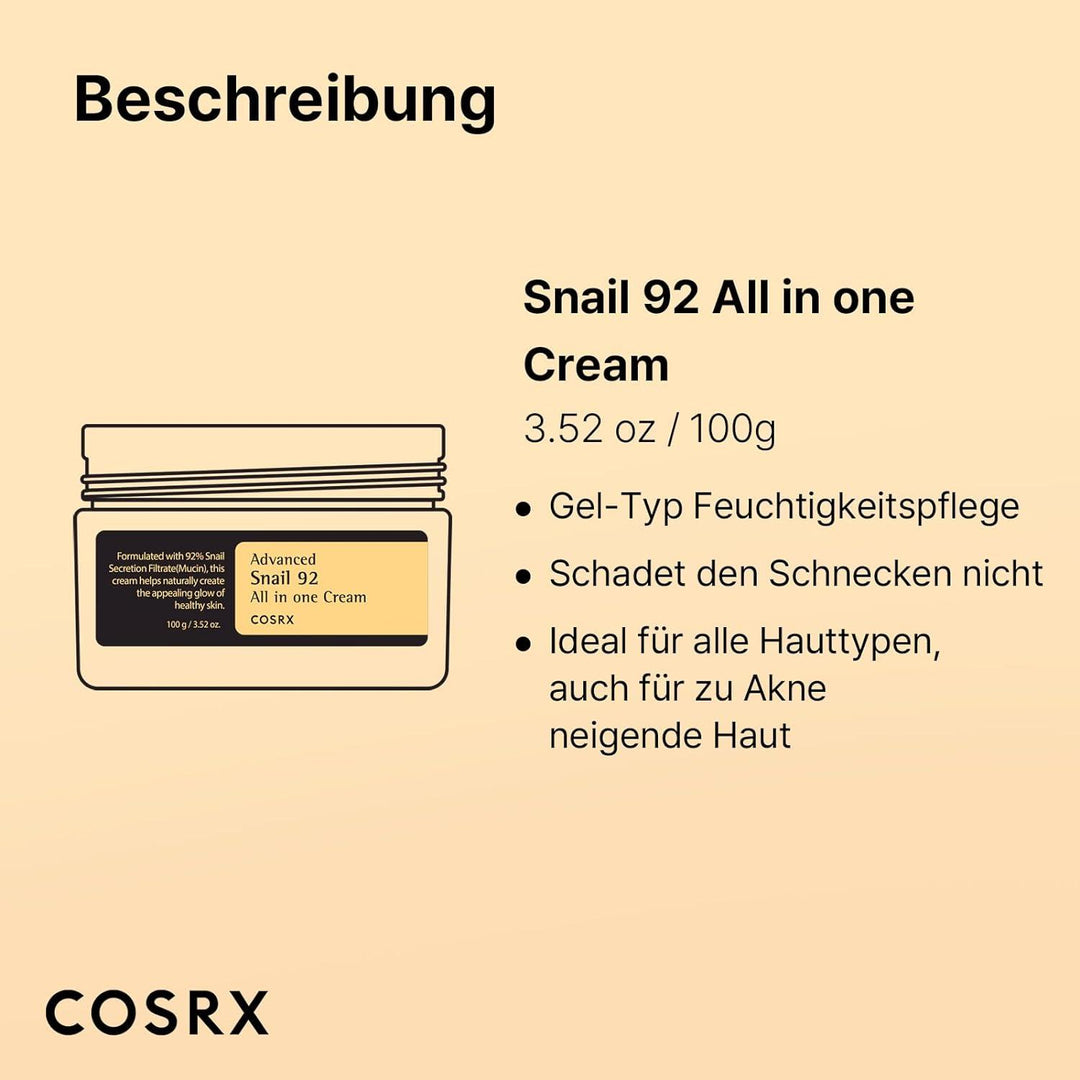 COSRX Advanced Snail 92% All in One Cream 100ml - Tiefenhydration &amp; Zellregeneration - DaniChou-Store