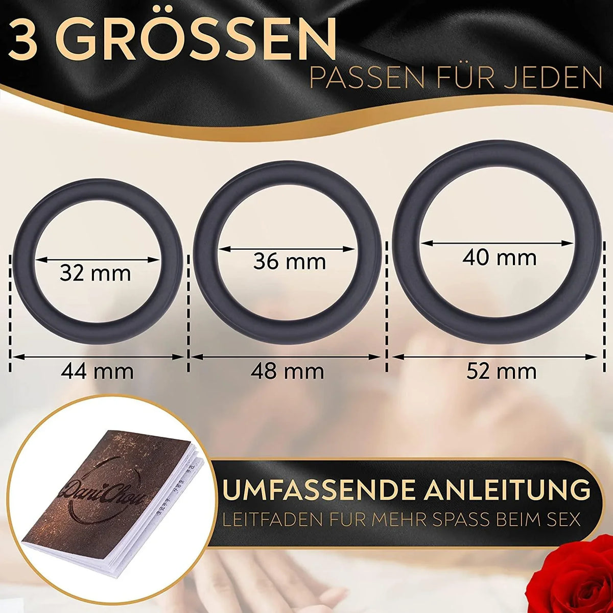3 tlg. Penisring Set aus Silikon mit Geschenkbox &amp; Infoheft - DaniChou-Store