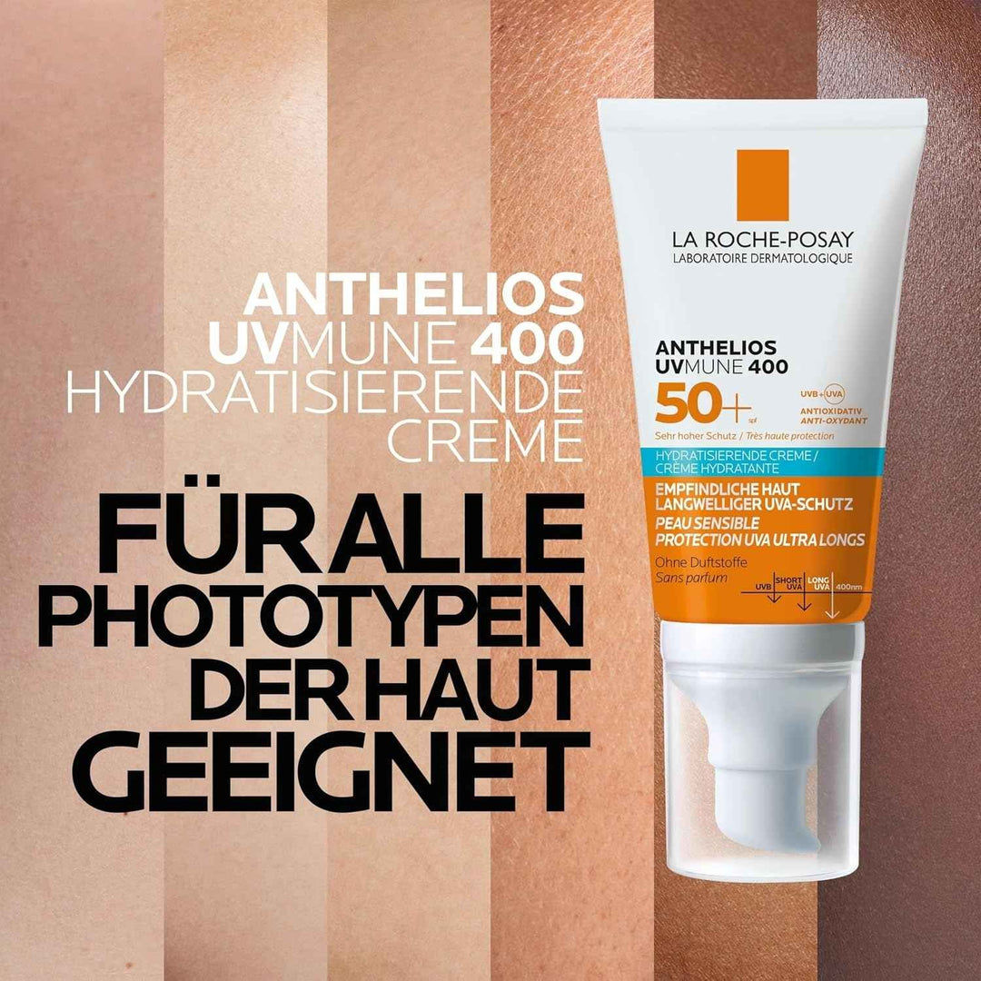 La Roche Posay Anthelios Hydratisierende Creme UVMune 400 LSF 50+ 50 ml - Schützende Sonnencreme, Feuchtigkeitsspendend, Dermatologisch getestet, Wasserfest