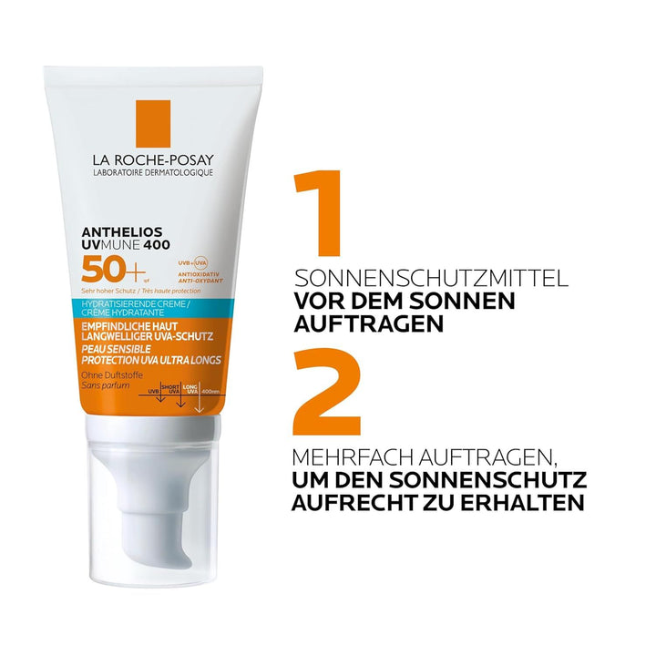 La Roche Posay Anthelios Hydratisierende Creme UVMune 400 LSF 50+ 50 ml - Schützende Sonnencreme, Feuchtigkeitsspendend, Dermatologisch getestet, Wasserfest