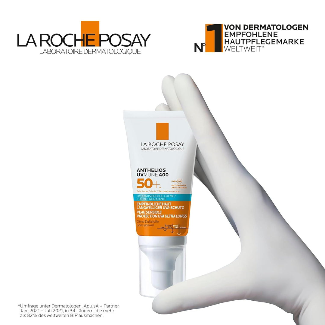 La Roche Posay Anthelios Hydratisierende Creme UVMune 400 LSF 50+ 50 ml - Schützende Sonnencreme, Feuchtigkeitsspendend, Dermatologisch getestet, Wasserfest