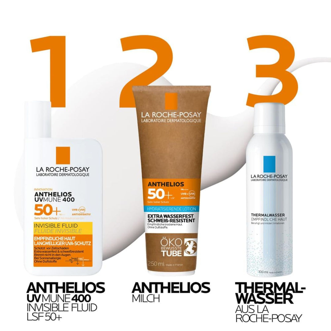 La Roche Posay Anthelios Invisible Fluid UVMune 400 LSF 50+, innovative Sonnencreme empfindliche Haut, mexoryl 400, leichter Schutzfilm, wasserfest, Make-up-Unterlage