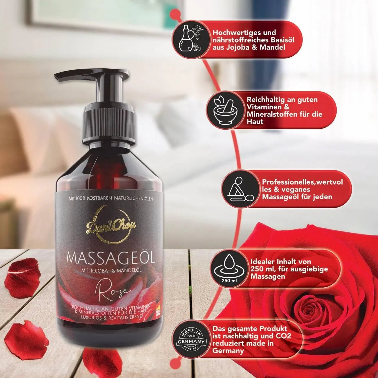 DaniChou Massageöl Rose 250 ml