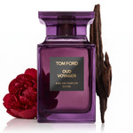 Tom Ford Oud Voyager Eau de Parfum 100 ml Flakon mit roter Pfingstrose und Oudholz